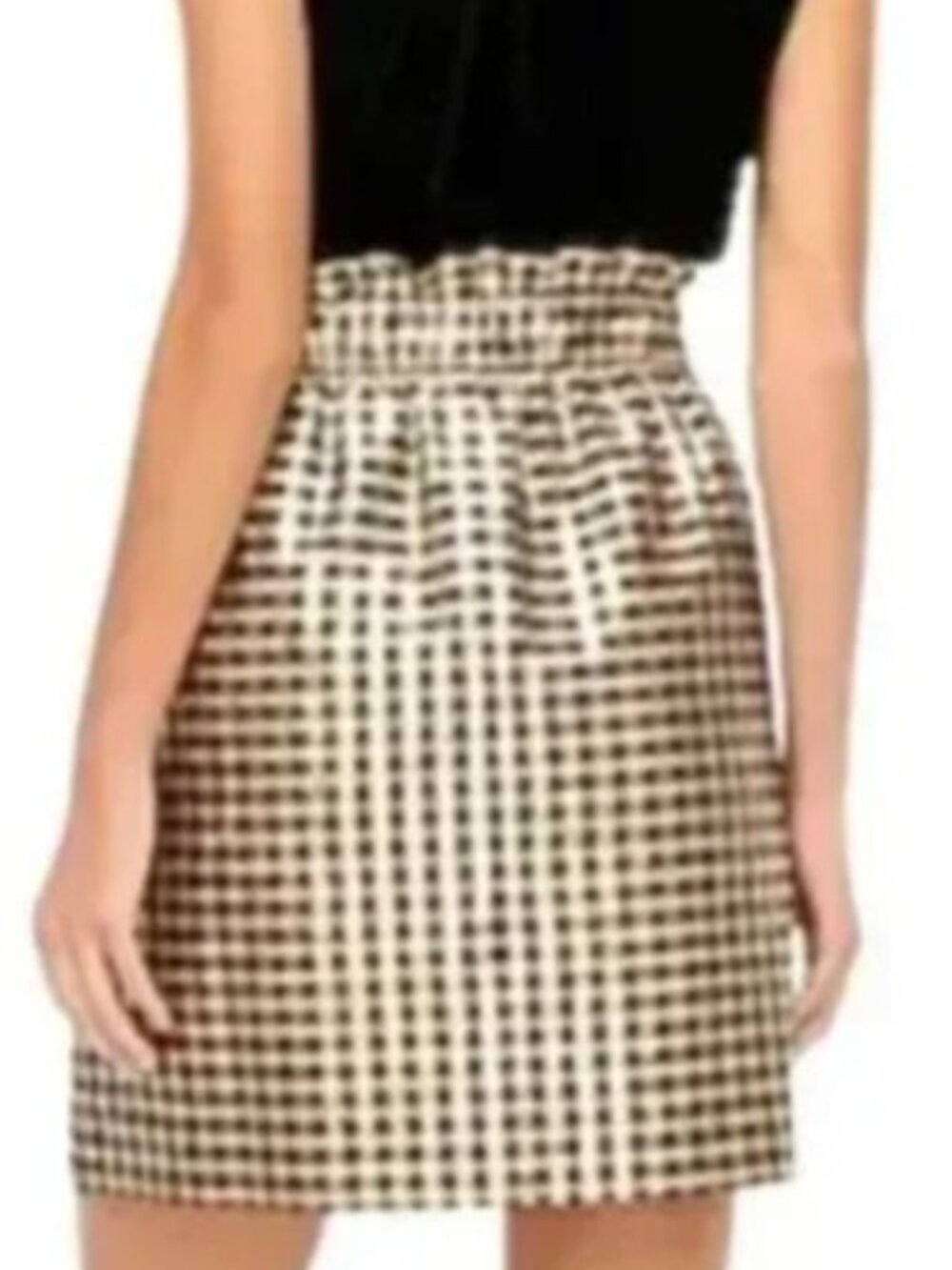 J. Crew Gold Metallic Gingham Pull On Mini Skirt Sz M Glam Preppy Holiday - Picture 2 of 7